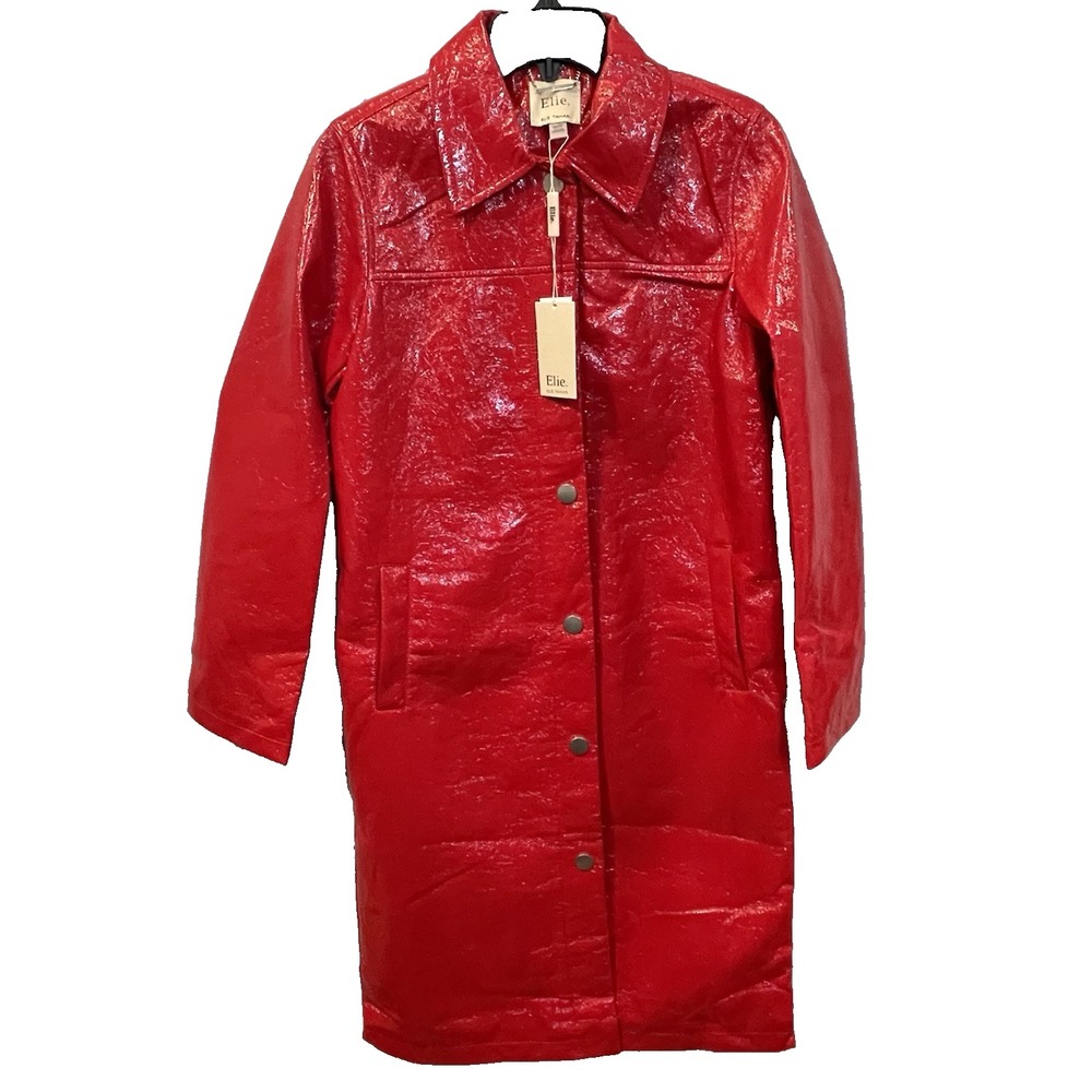 Elie Tahari Women's XS Faux Leather Lightweight Maxi Shirt Jacket Coat
